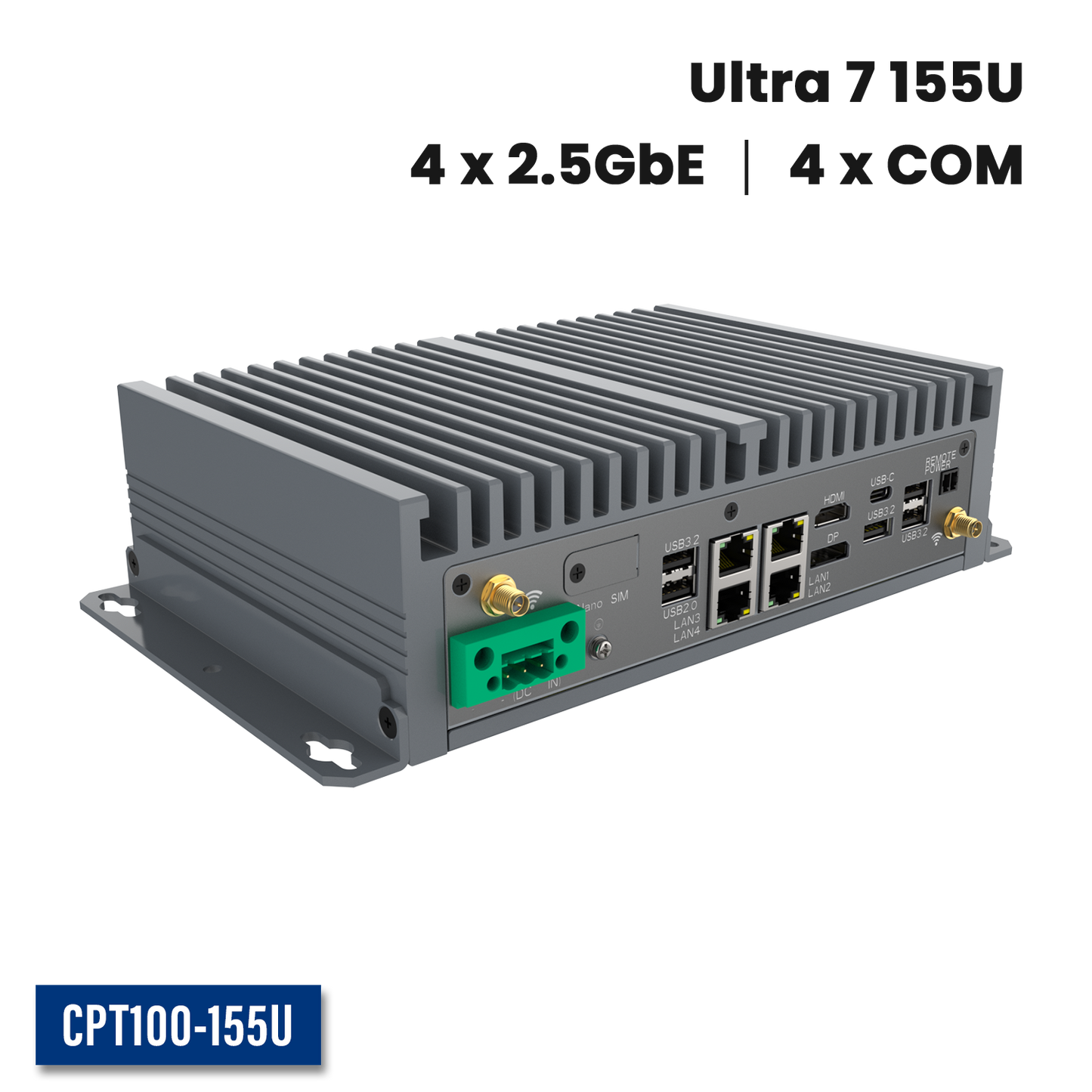 CPT100-155U: SFF Fanless Embedded Computer with 4 x 2.5GbE, 4 x COM, PoE Option