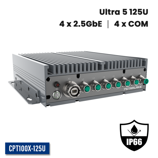 CPT100X-125U: IP66 Waterproof Fanless Embedded Computer with 4 x 2.5GbE, 4 x COM, PoE Option
