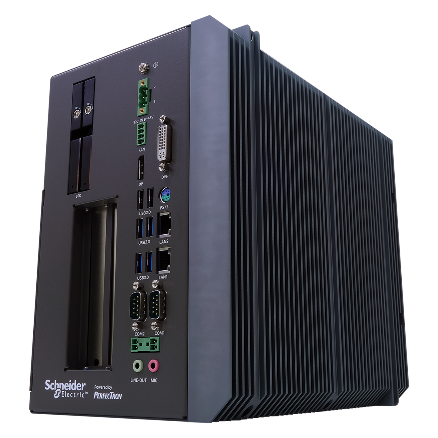 SCH3X1: Smart Energy Fanless Computer with  2 x COM, 2 x PCIe Expansion, 2 x Hot Swappable SSD,                  DC Input 9~48V