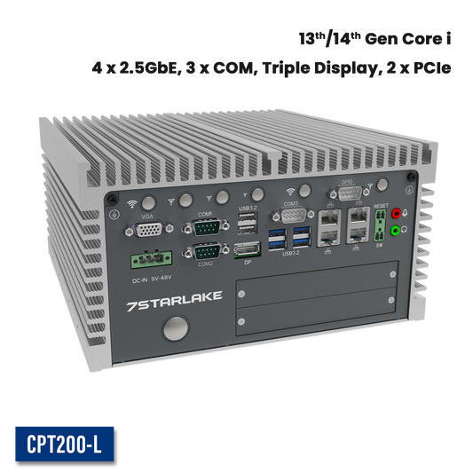 CPT200-L: Industrial Fanless Embedded Computer with 4 x 2.5GbE, 3 x COM, Triple Display, 2 x Expansion Door