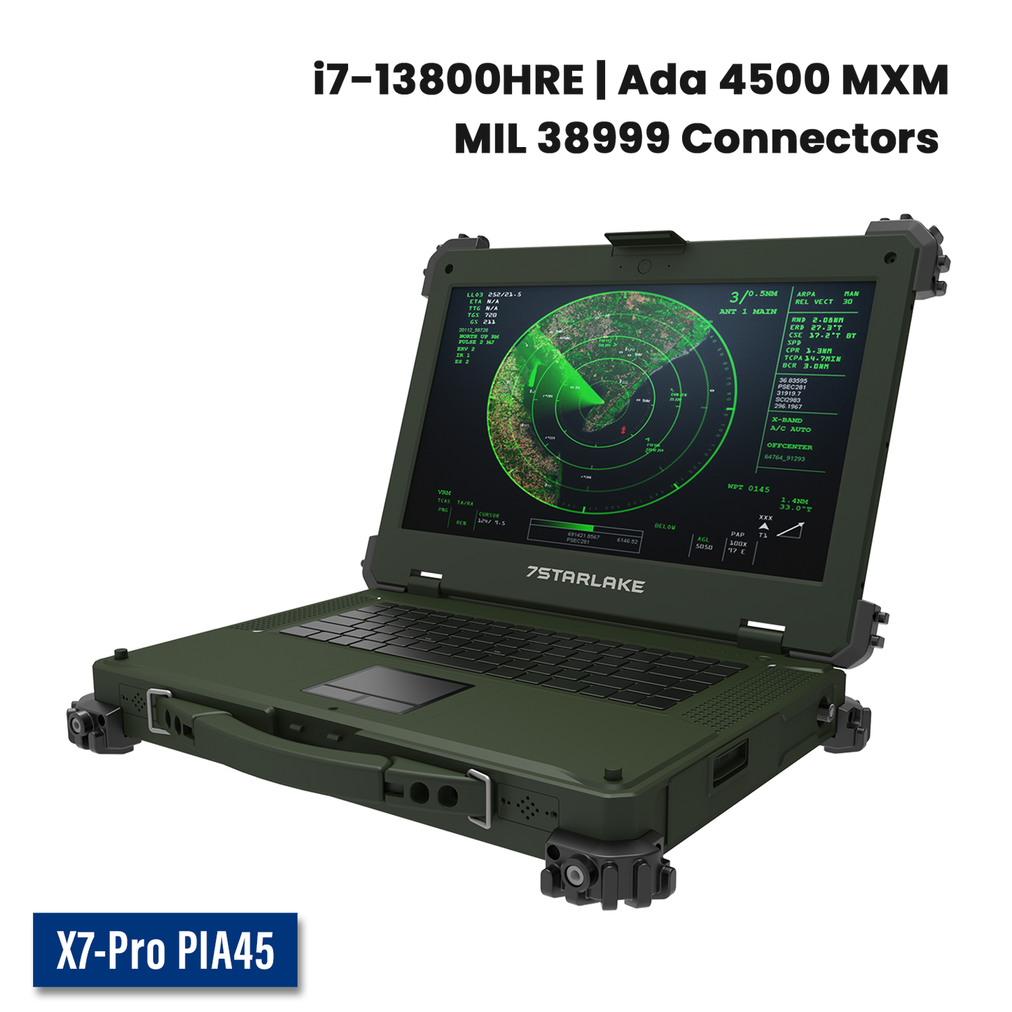 X7-Pro PIA45 Military Laptop | Core i7, QUADRO A4500, Multi-Touch, MIL-38999 Connectors