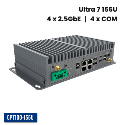 CPT100-155U: SFF Fanless Embedded Computer with 4 x 2.5GbE, 4 x COM, PoE Option