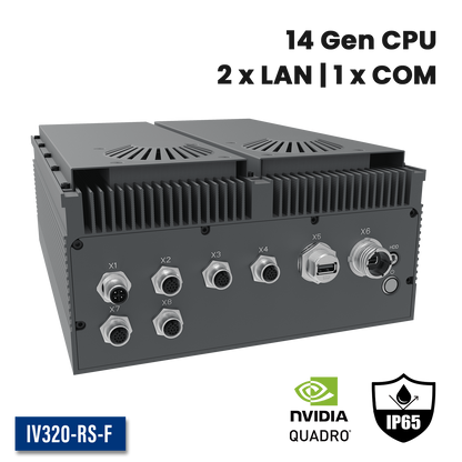 IV320-RS-F: Full IP65 Rugged AI Edge Computer with GPU, 2 x 2.5GbE w/M12,1 x miniDP w/M20,  1 x USB3.0 w/M20, DC-IN 18~36V