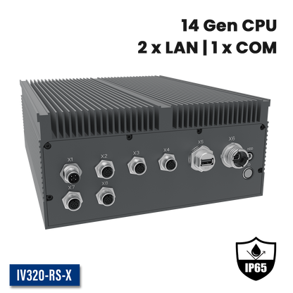 IV320-RS-X: Full IP65 Rugged AI Edge Computer with 2 x 2.5GbE w/M12,1 x miniDP w/M20,  1 x USB3.0 w/M20, DC-IN 18~36V
