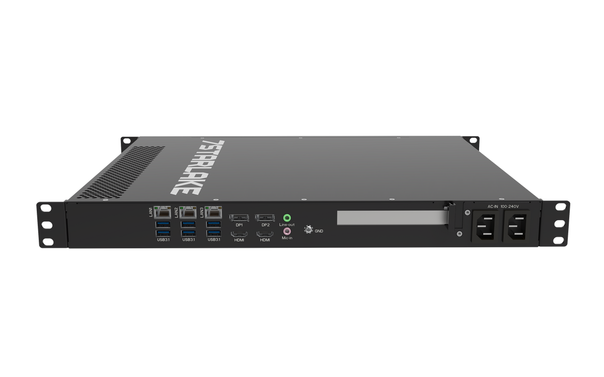 ROC288B: 1U Fanless Rackmount Server with 3 x LAN, 8 x USB, 4 x Display, AC-IN 100~240V