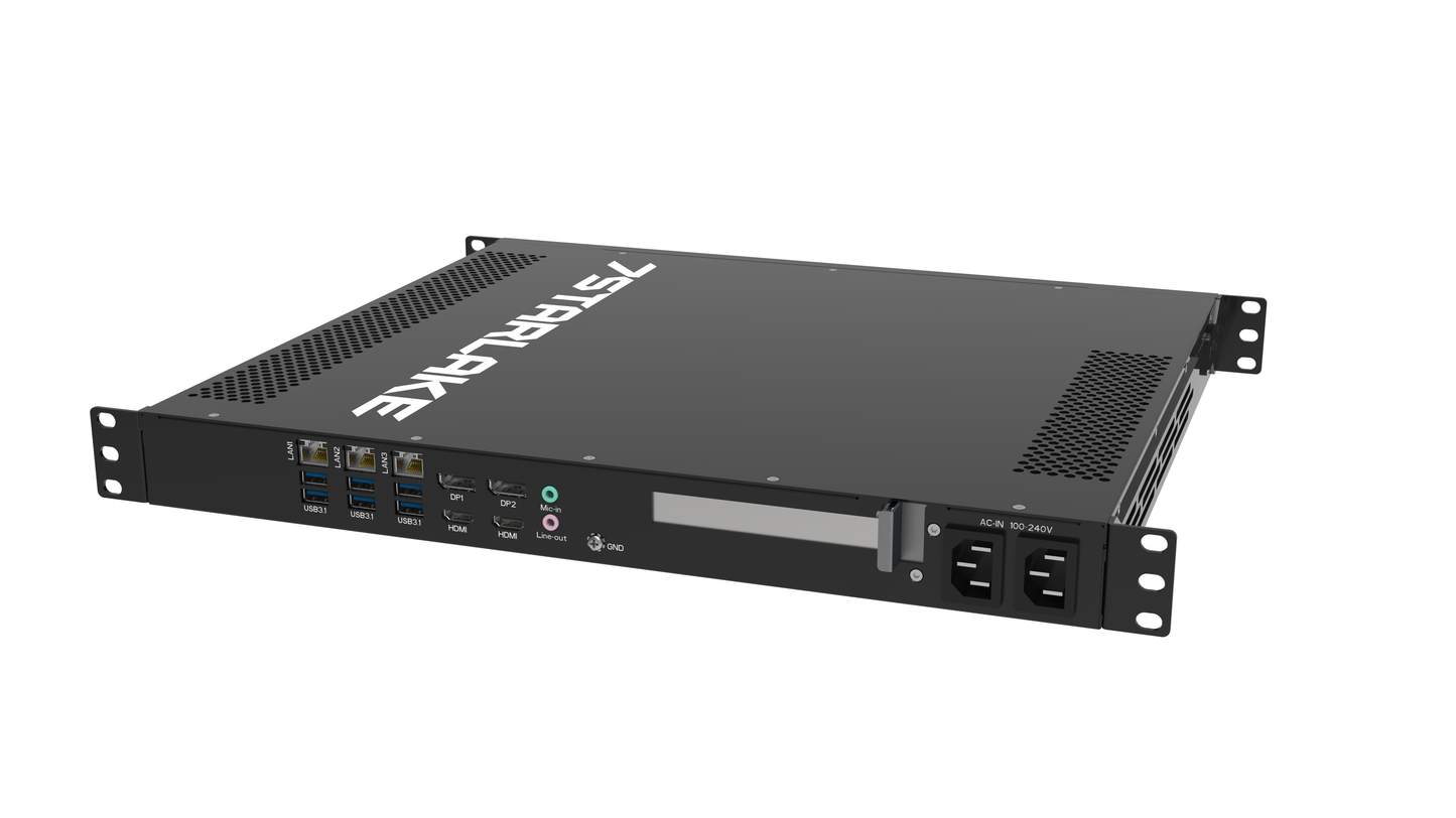 ROC288BB: 1U Fanless Rackmount Server with 3 x LAN, 8 x USB, 4 x Display, Redundant AC-IN 100~240V