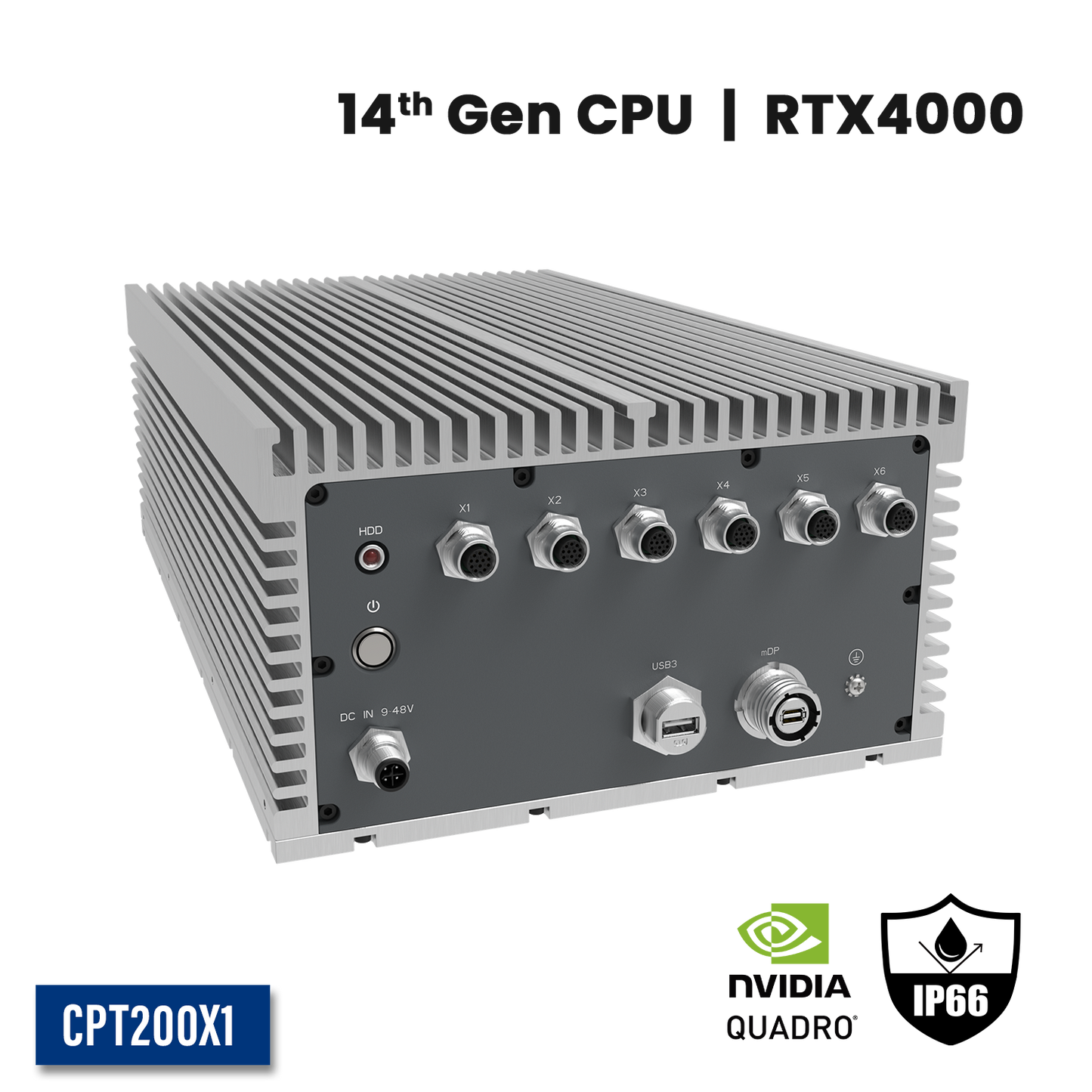 CPT200X1:  IP66 Waterproof Fanless Embedded Computer with 4 x 2.5GbE w/M12,1 x miniDP w/M20, 1 x USB3.0 w/M20