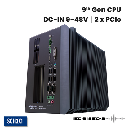 SCH3X1: Smart Energy Fanless Computer with  2 x COM, 2 x PCIe Expansion, 2 x Hot Swappable SSD,                  DC Input 9~48V