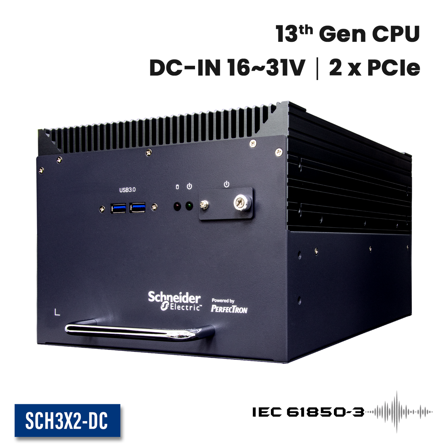 SCH3X2-DC: IEC-61850-3 ,IEEE-1613 Smart Energy Fanless Computer with 2 x PCIe Expansion, 2 x Hot Swappable SSD, DC Input 16~31V