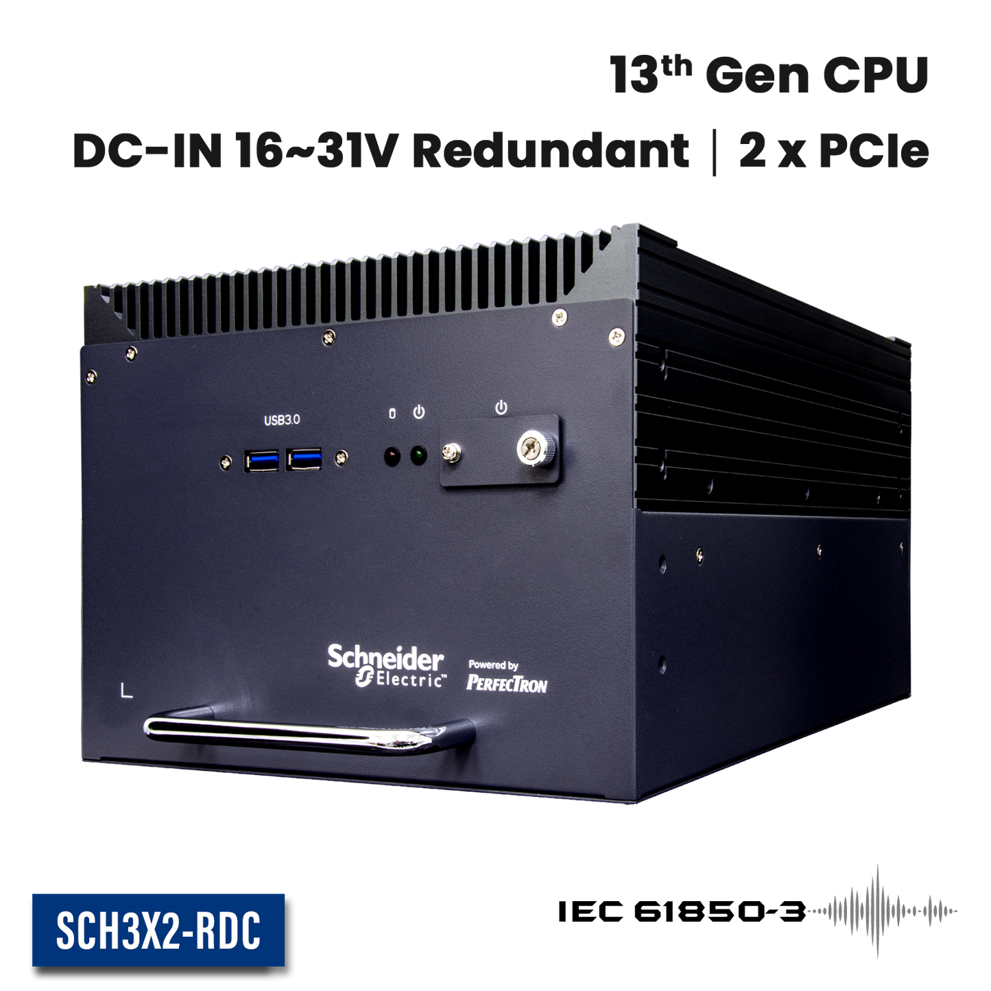 SCH3X2-RDC: IEC-61850-3 ,IEEE-1613 Smart Energy Fanless Computer with 2 x PCIe Expansion, 2 x Hot Swappable SSD, Redundant DC Input 16~31V