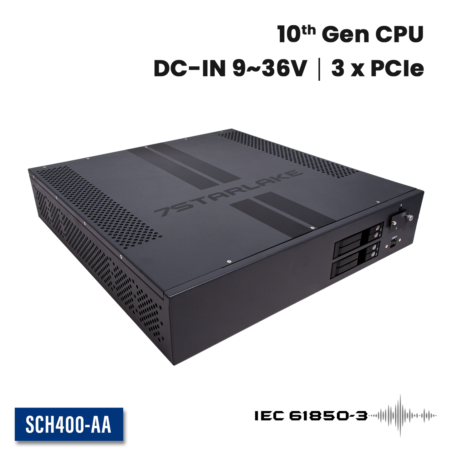 SCH400-AA: 2U 19" Smart Grid Fanless Rackmount  Server with 3 x PCIe Expansion, Redundant DC Input 9~36V, 4 x Swappable SSD support RAID 0/1/5/10