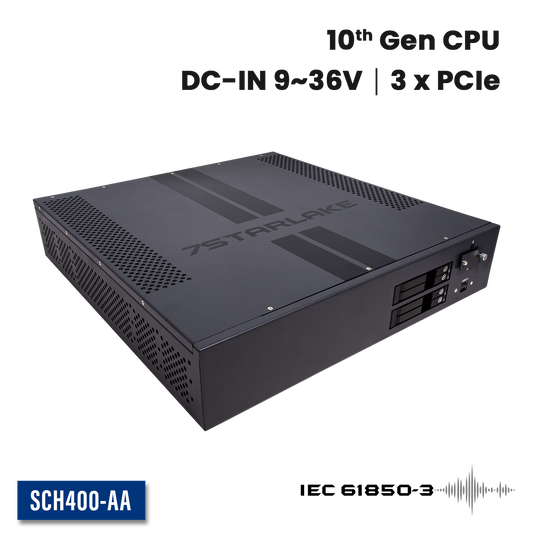 SCH400-AA: 2U 19" Smart Grid Fanless Rackmount  Server with 3 x PCIe Expansion, Redundant DC Input 9~36V, 4 x Swappable SSD support RAID 0/1/5/10