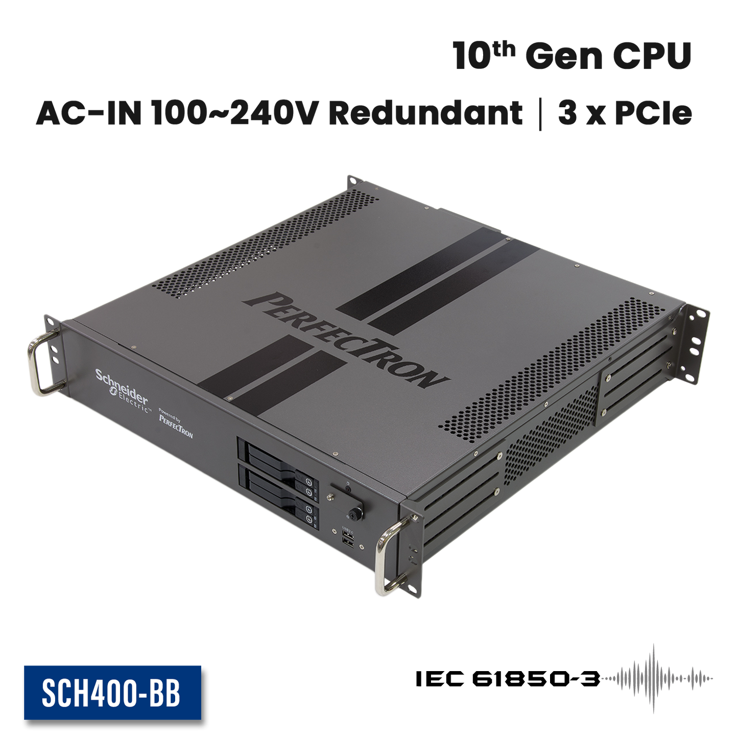 SCH400-BB: 2U 19" Smart Grid Fanless Rackmount  Server with 3 x PCIe Expansion, Redundant AC Input 100~240V, 4 x Swappable SSD support RAID 0/1/5/10