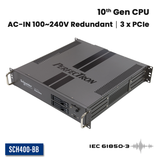 SCH400-BB: 2U 19" Smart Grid Fanless Rackmount  Server with 3 x PCIe Expansion, Redundant AC Input 100~240V, 4 x Swappable SSD support RAID 0/1/5/10