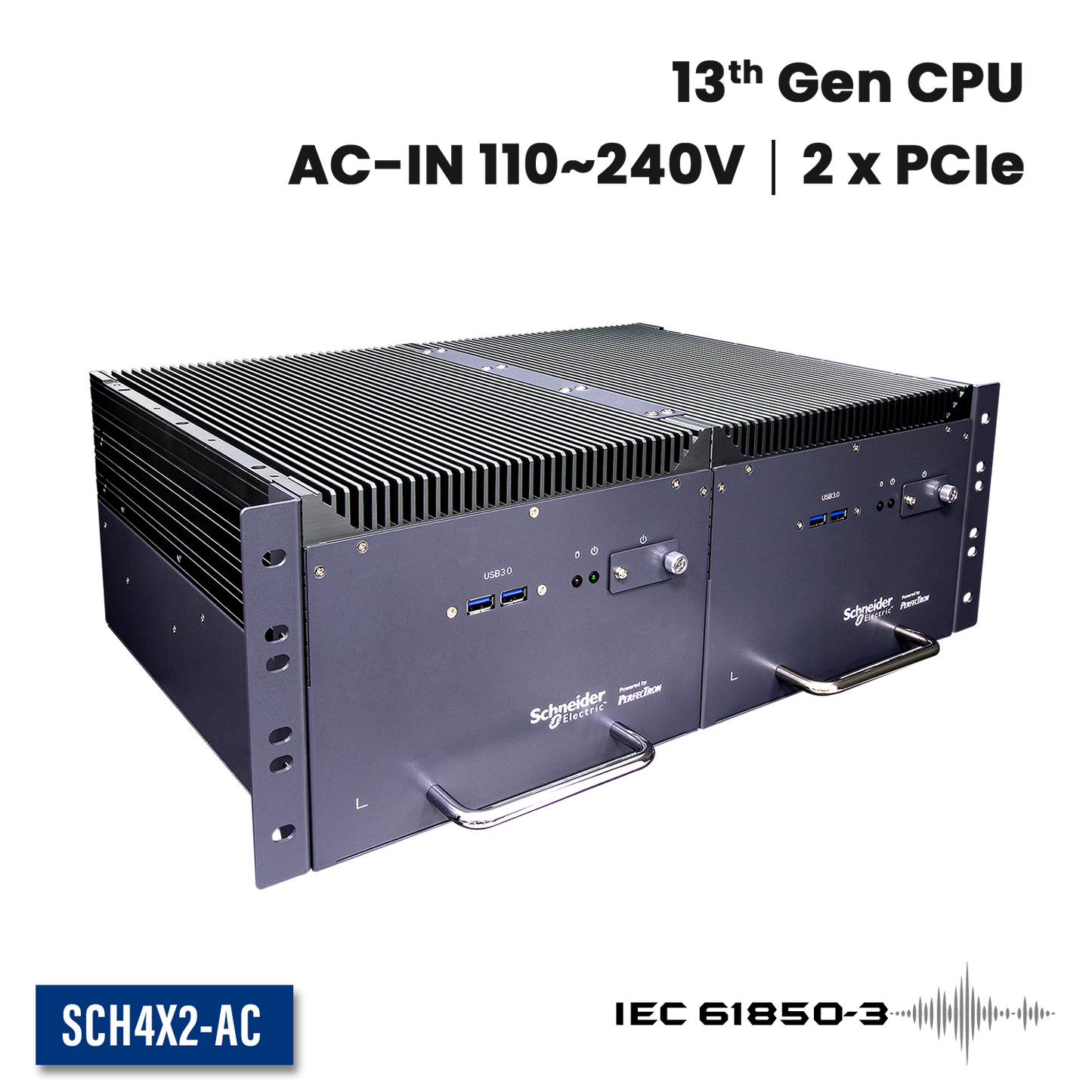 SCH4X2-AC: IEC-61850-3 ,IEEE-1613 Smart Energy Fanless Computer with 2 x PCIe Expansion, 2 x Hot Swappable SSD, AC Input 110~240V