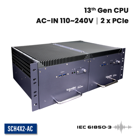 SCH4X2-AC: IEC-61850-3 ,IEEE-1613 Smart Energy Fanless Computer with 2 x PCIe Expansion, 2 x Hot Swappable SSD, AC Input 110~240V