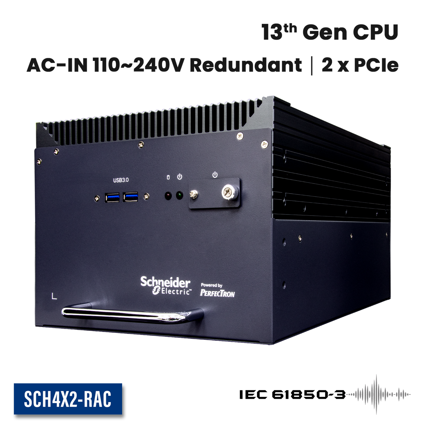 SCH4X2-RAC: IEC-61850-3 ,IEEE-1613 Smart Energy Fanless Computer with 2 x PCIe Expansion, 2 x Hot Swappable SSD, Redundant AC Input 110~240V