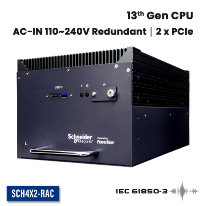 SCH4X2-RAC: IEC-61850-3 ,IEEE-1613 Smart Energy Fanless Computer with 2 x PCIe Expansion, 2 x Hot Swappable SSD, Redundant AC Input 110~240V