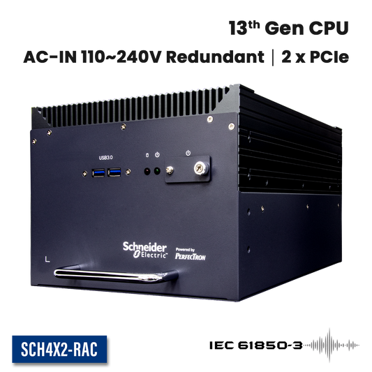 SCH4X2-RAC: IEC-61850-3 ,IEEE-1613 Smart Energy Fanless Computer with 2 x PCIe Expansion, 2 x Hot Swappable SSD, Redundant AC Input 110~240V