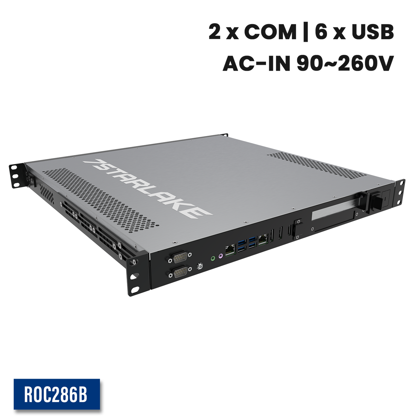 ROC286B: 1U Fanless Rackmount Server with 2 x COM, 6 x USB, AC-IN 90~260V