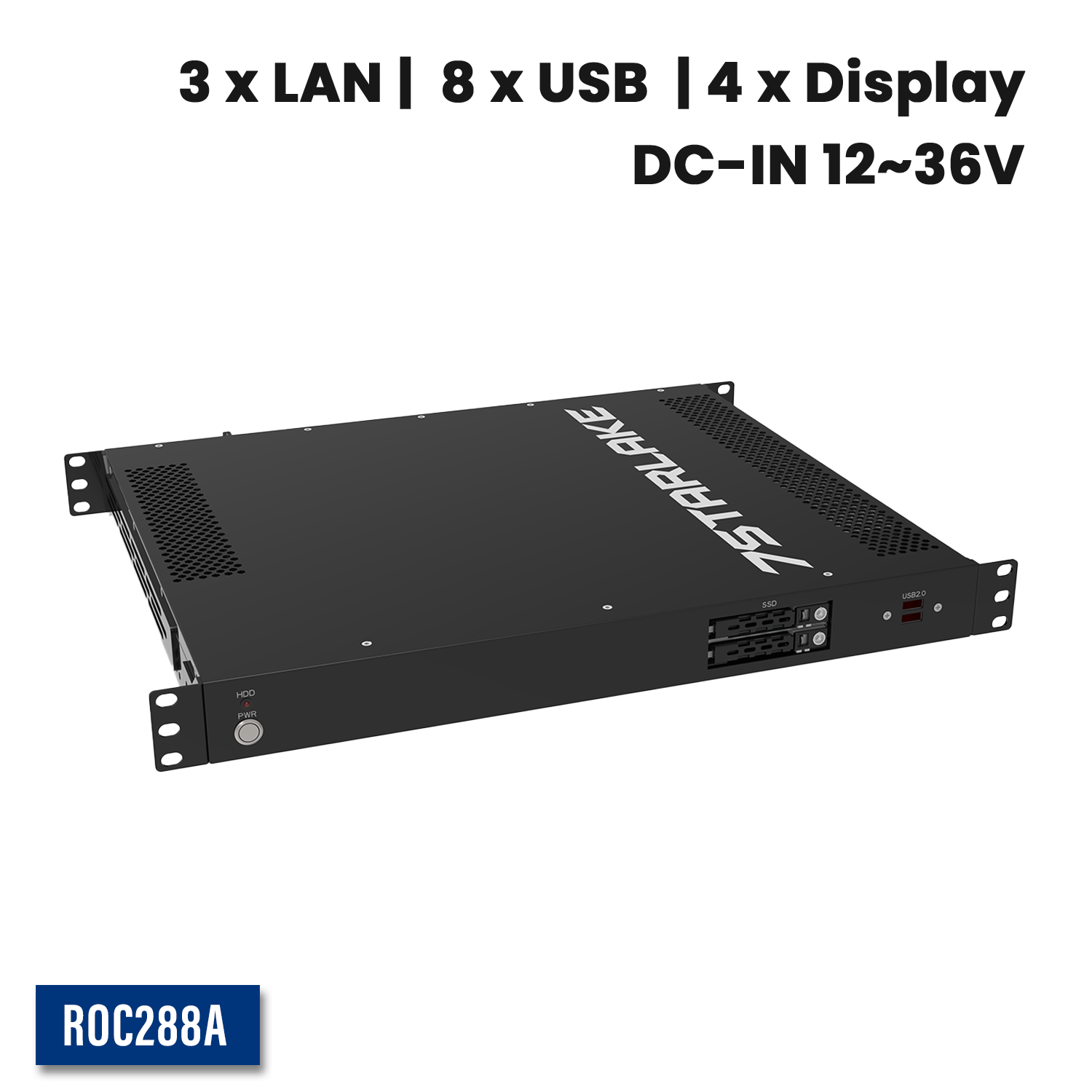ROC288A: 1U Fanless Rackmount Server with 3 x LAN, 8 x USB, 4 x Displa ...