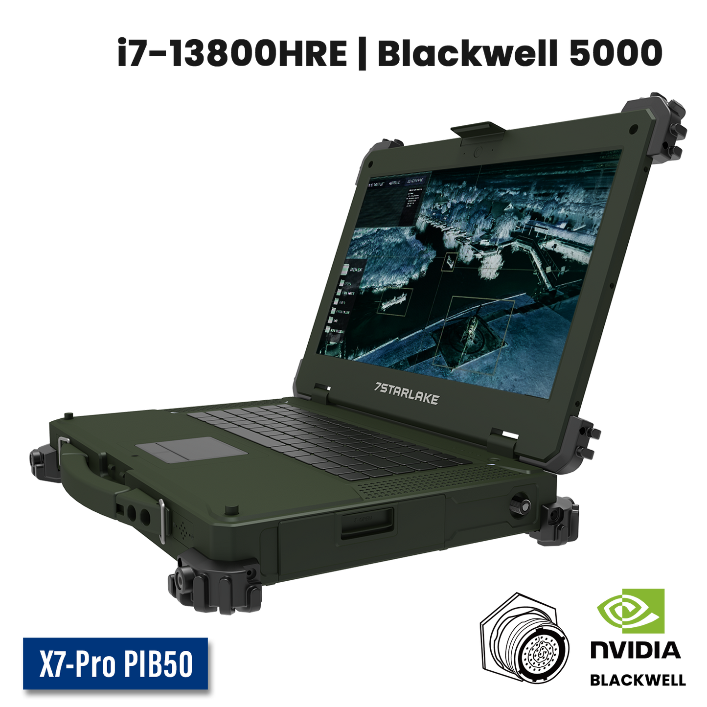 X7-Pro PIB50 Military Laptop | Core i7, Blackwell 5000 GPU, Multi-Touch, MIL-38999 Connectors
