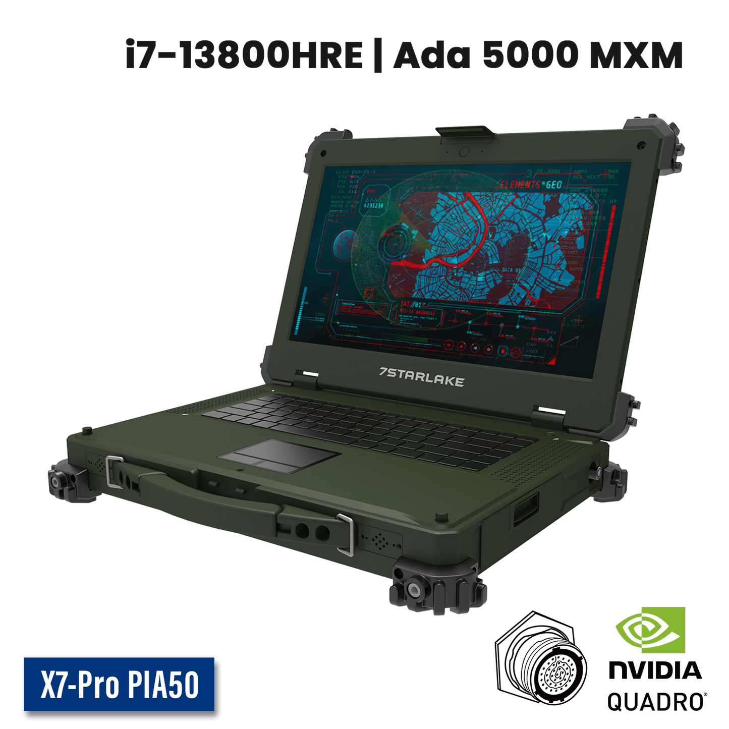 X7-Pro PIA50 Military Laptop | Core i7, RTX ADA 5000 GPU, Multi-Touch, MIL-38999 Connectors