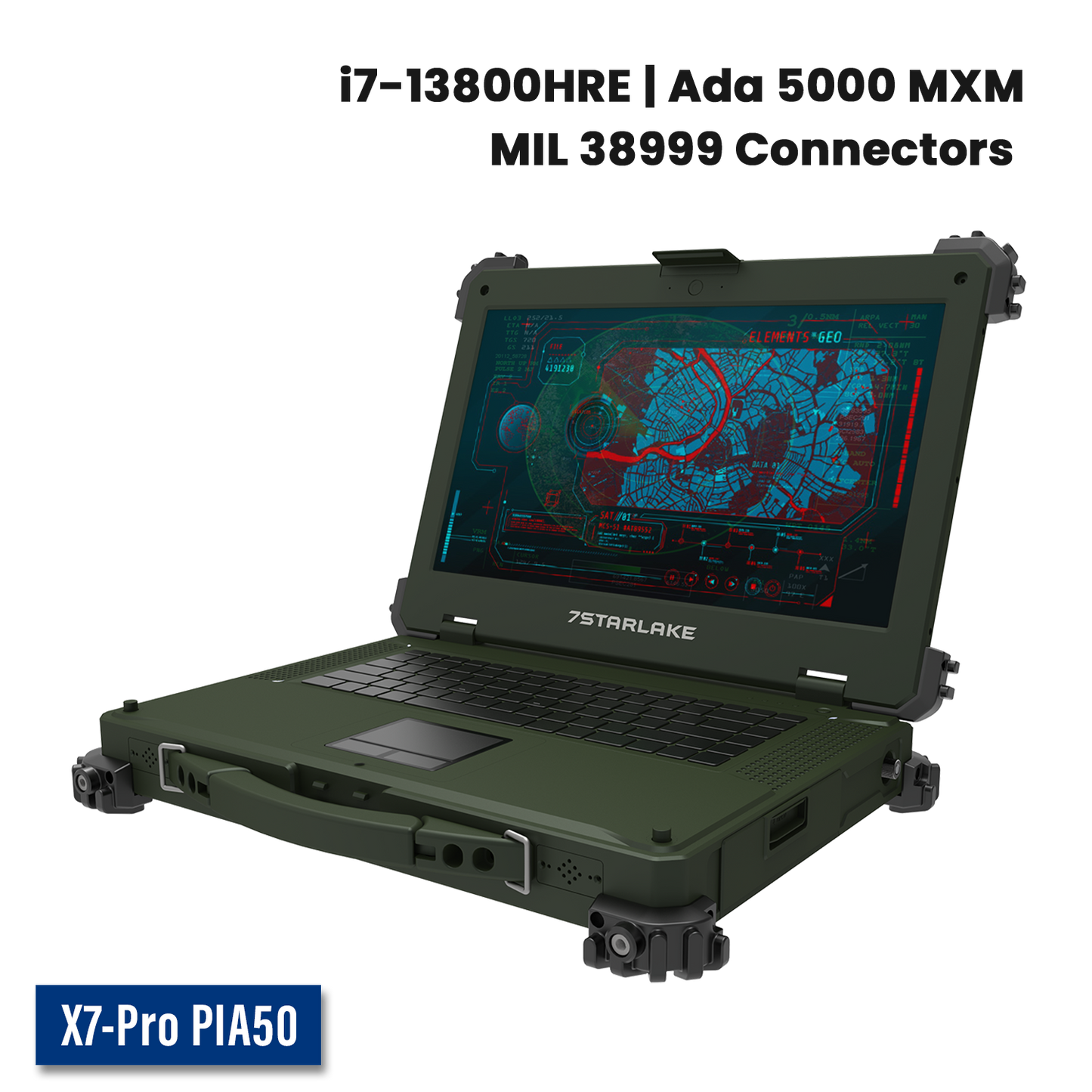 X7-Pro PIA50 Military Laptop | Core i7, RTX ADA 5000 GPU, Multi-Touch, MIL-38999 Connectors